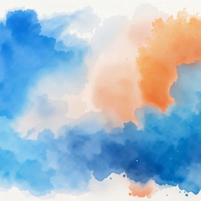 青とオレンジの水彩の滲みの写真