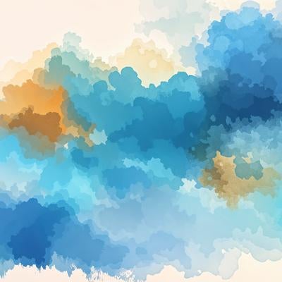 青とオレンジが滲む水彩の抽象背景の写真