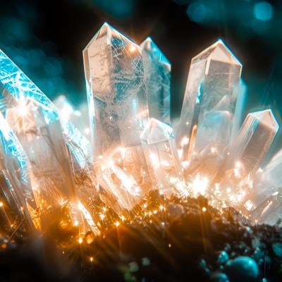 幻想的な光のきらめきが周囲を彩る天然石の写真
