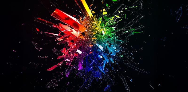 虹色に輝く破片の爆発エフェクトの写真