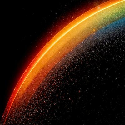 暗闇に輝く七色の光の帯の素材