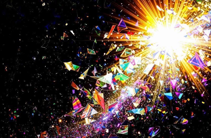 Colorful Fragments and Light Rays Scattering on Black Background