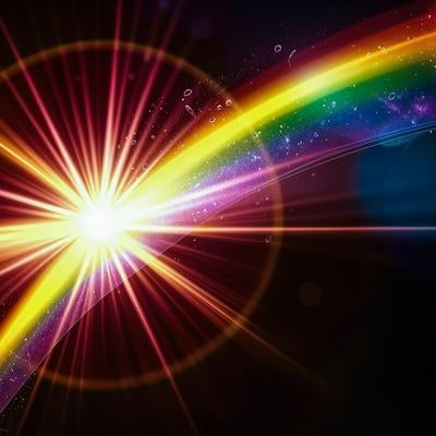 虹と放射状の光芒エフェクトの写真