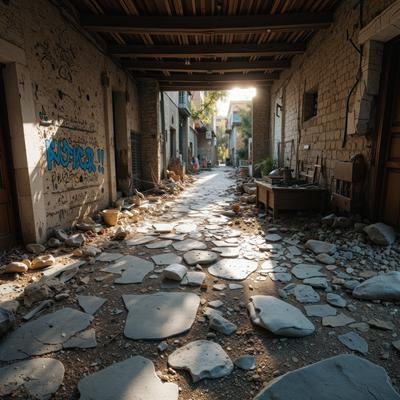 廃墟と化した路地裏の通路の写真