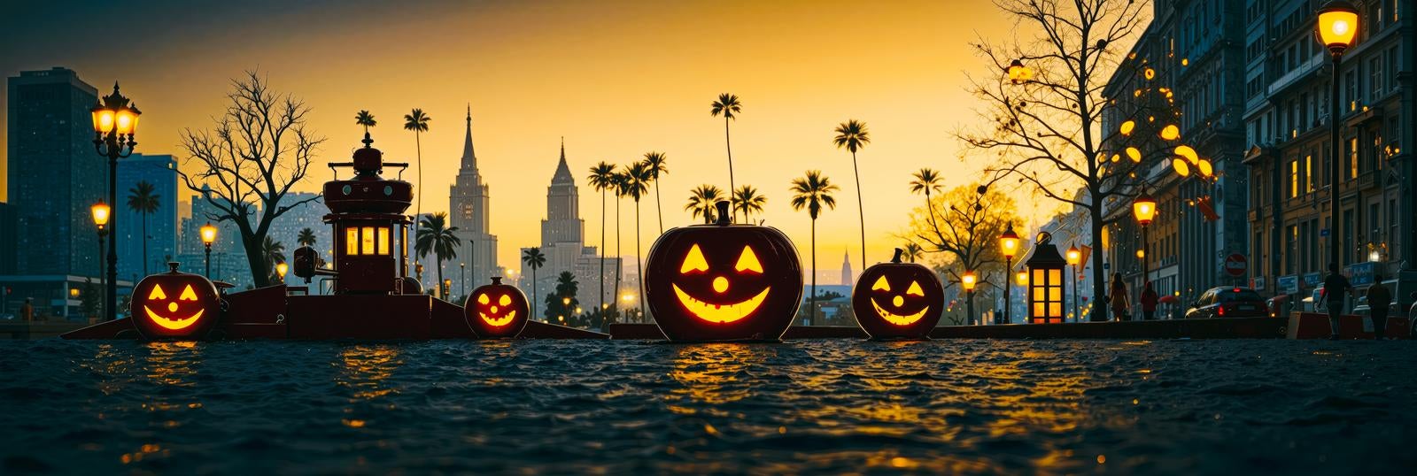 「ハロウィンの闇夜に輝くジャック・オー・ランタン」の写真