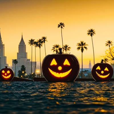 ハロウィンの闇夜に輝くジャック・オー・ランタンの素材