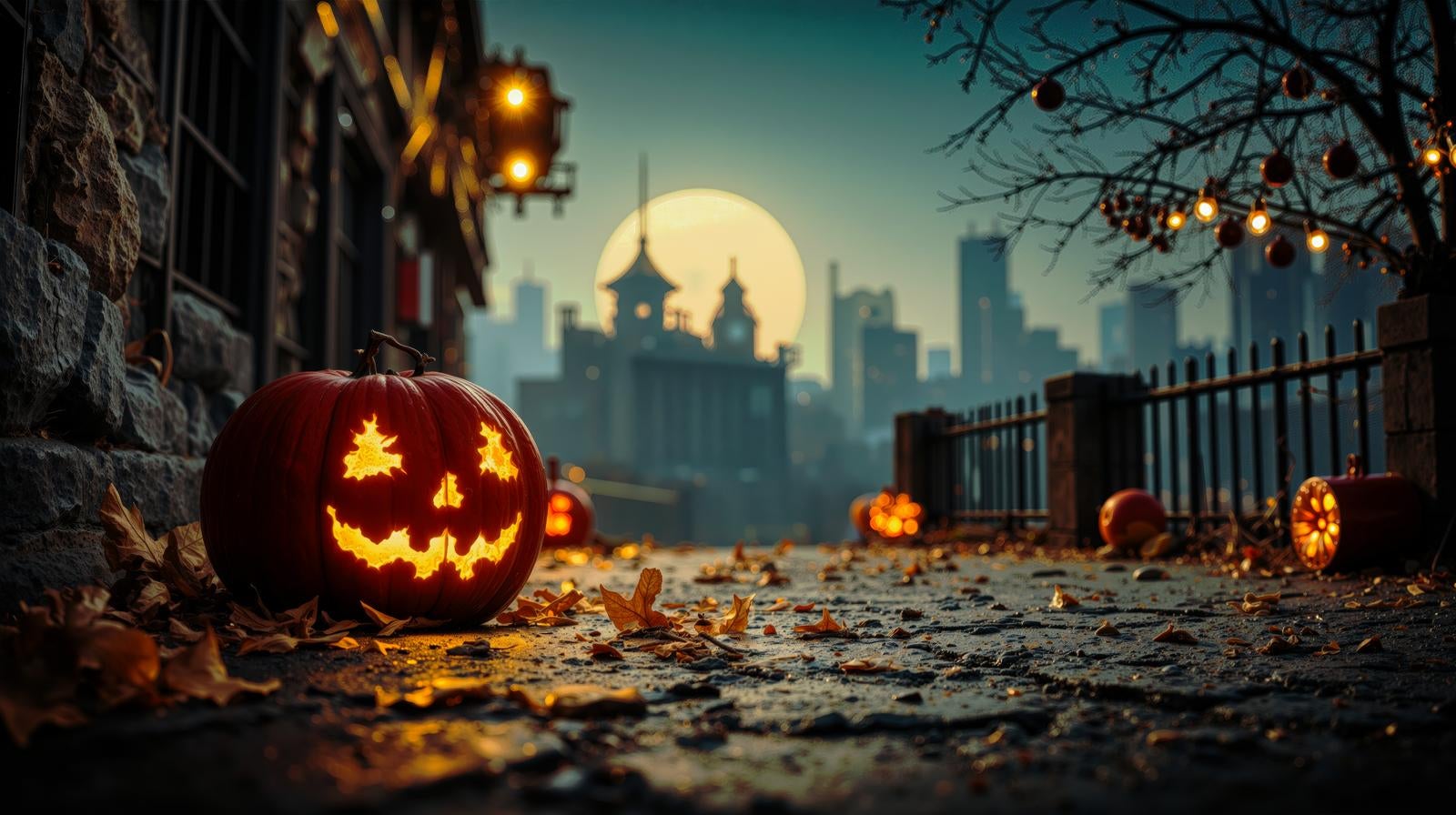 「闇夜に輝く不気味なハロウィンかぼちゃ」の写真
