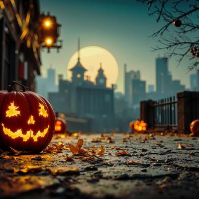 闇夜に輝く不気味なハロウィンかぼちゃの素材