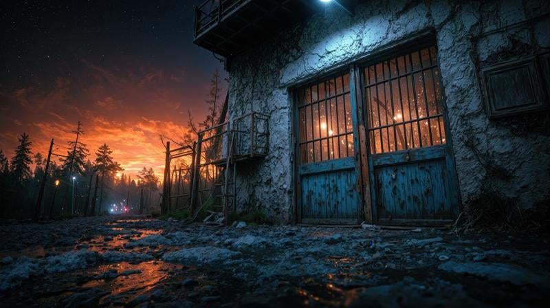 A Ruined Stone House Standing at Dusk