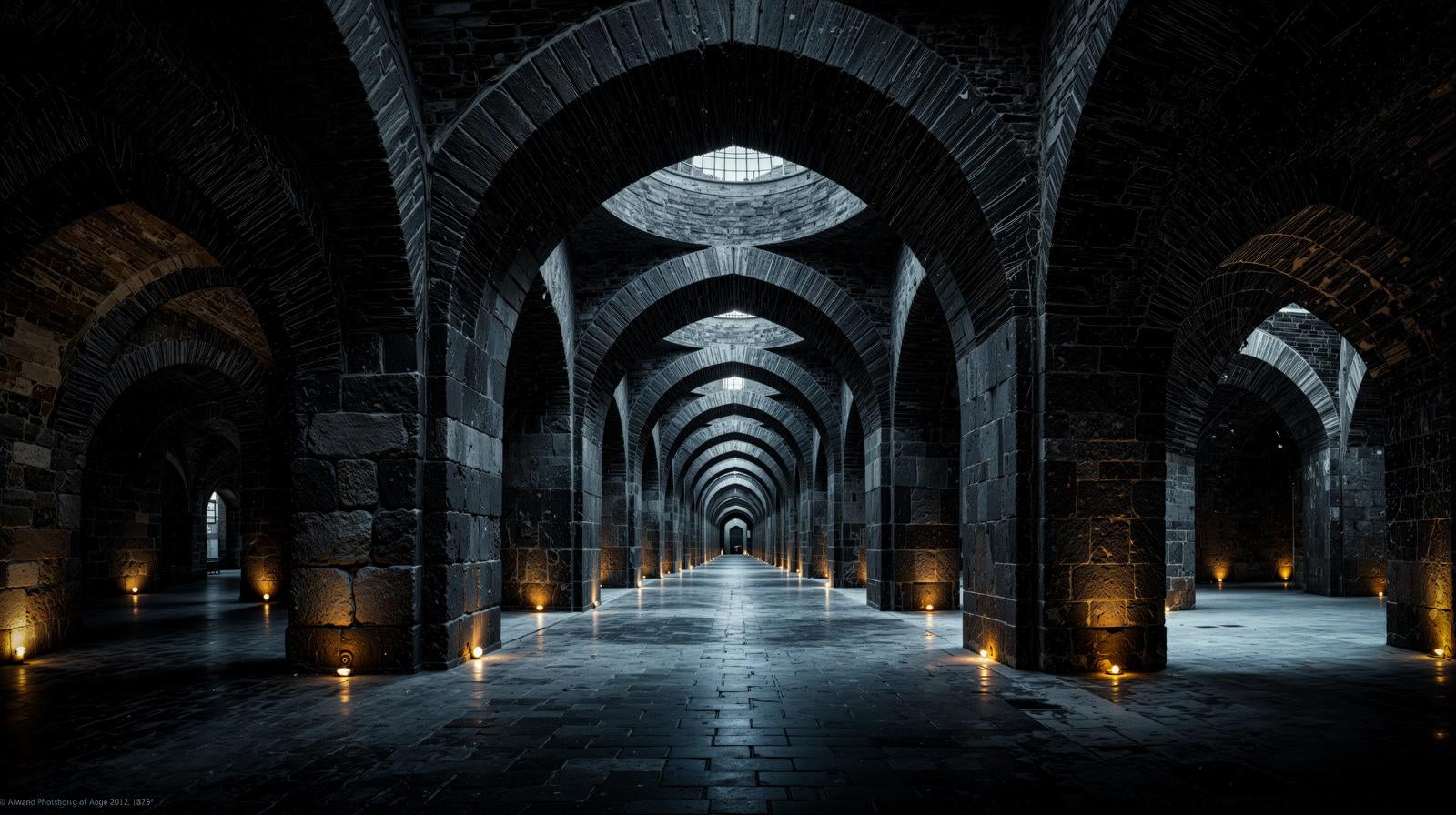 「静寂に包まれる謎の石造アーチ回廊」の写真