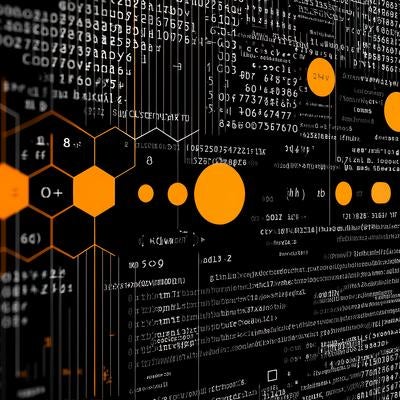 無数の英数字や記号が複雑に重なり合うサイバー空間の素材