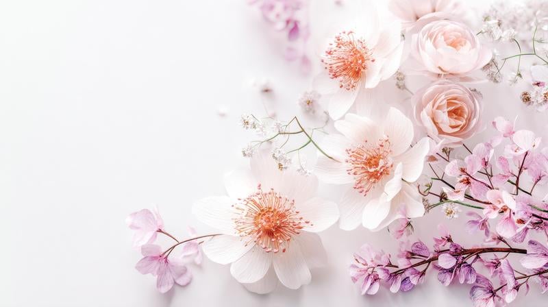 淡色に包まれた上品で可憐な花アートの写真