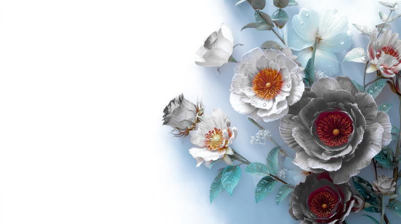 モノトーンと彩りが調和する幻想的な花の世界の写真
