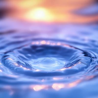 水面に落ちた雫が作り出す波紋の写真
