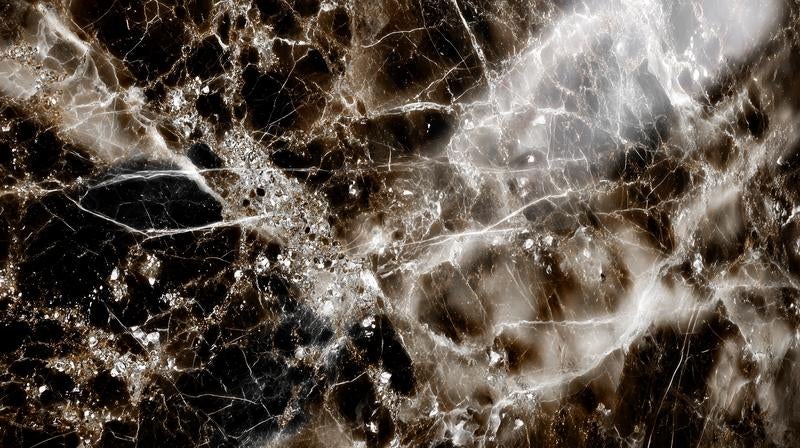 結晶のような模様が幻想的に浮かび上がる天然石の表面の写真