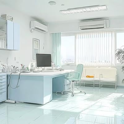 白と水色を基調とした明るく清潔感のある診察室の写真