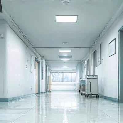 ▲清掃の行き届いた病院の廊下の写真