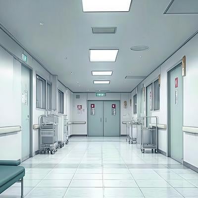 静寂に包まれた病院の白い廊下の写真