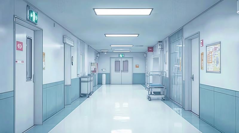 手術室につながる病院の廊下の写真