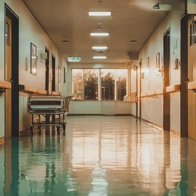 夕暮れに包まれた病院の静寂の写真