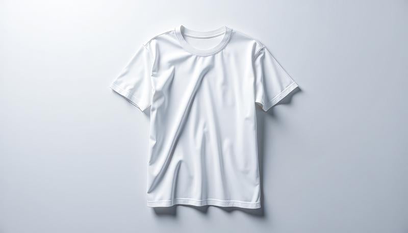 平置きにした白い無地Tシャツの写真