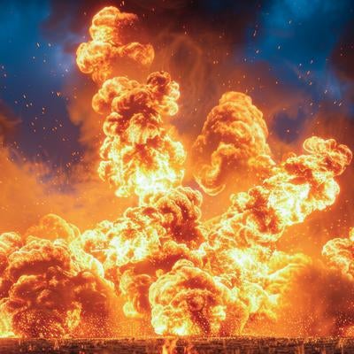 炎が空へと舞い上がる大爆発の写真