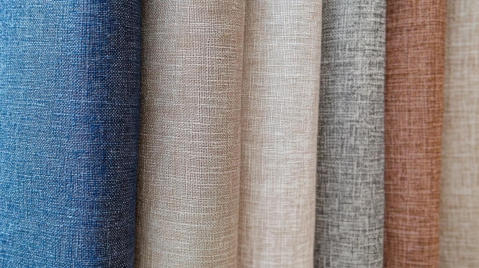 「ブルーからベージュまで豊富な色展開の布地サンプル」の写真