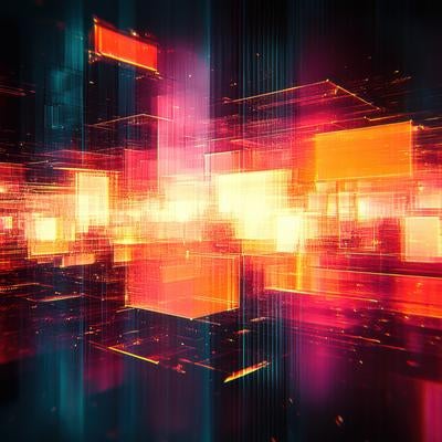 輝くデジタル空間のキューブ群の写真