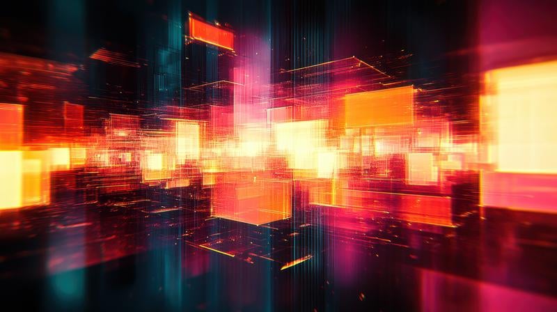 輝くデジタル空間のキューブ群の写真