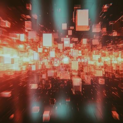光とキューブが織りなすデジタルアートの世界の写真