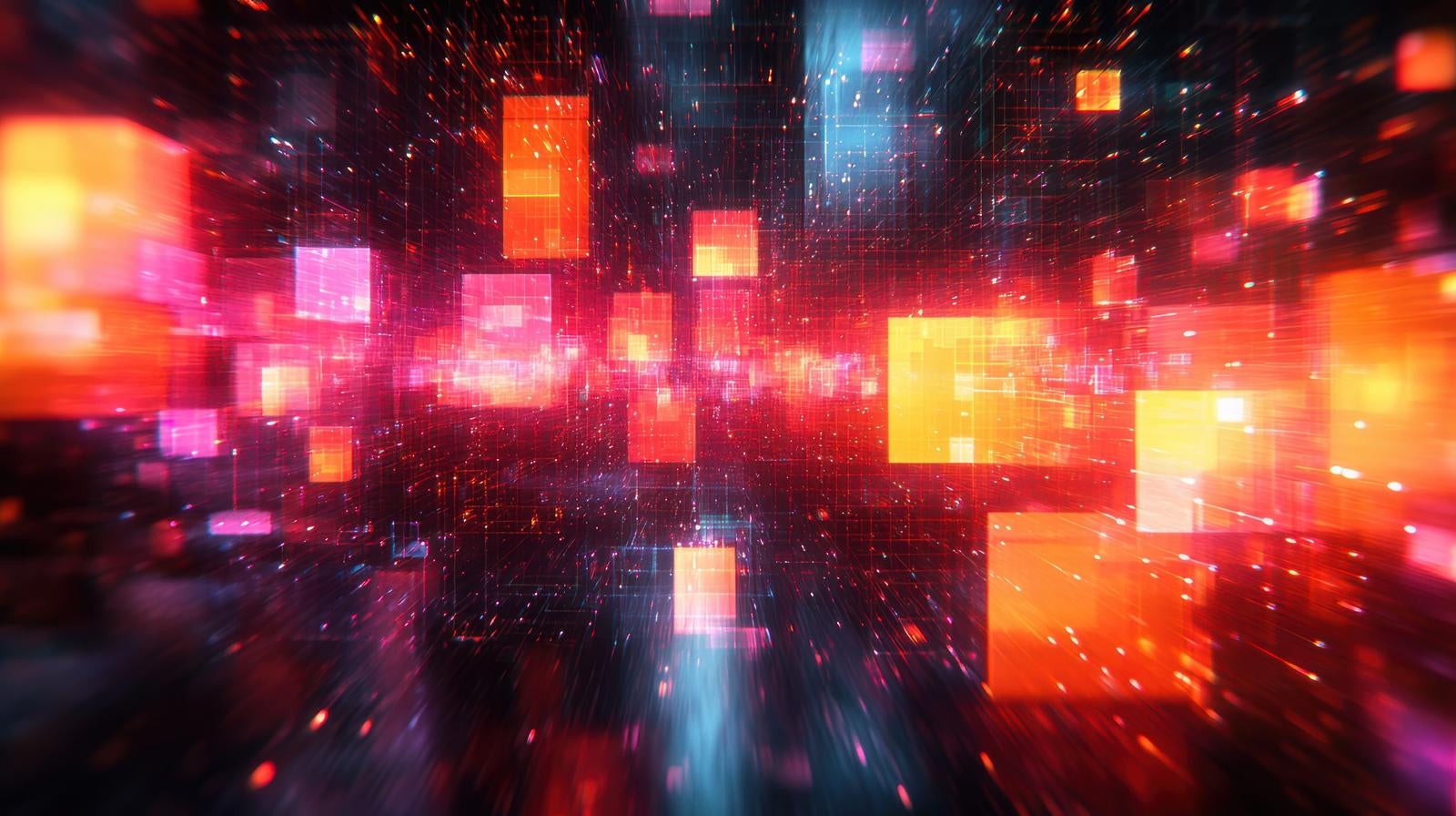 「デジタルキューブが飛び交うサイバー空間」の写真