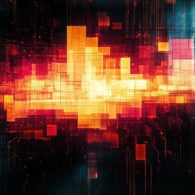 炎のように輝くピクセル化されたデジタル爆発エフェクトの写真