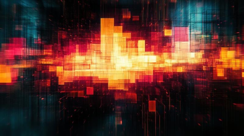 炎のように輝くピクセル化されたデジタル爆発エフェクトの写真