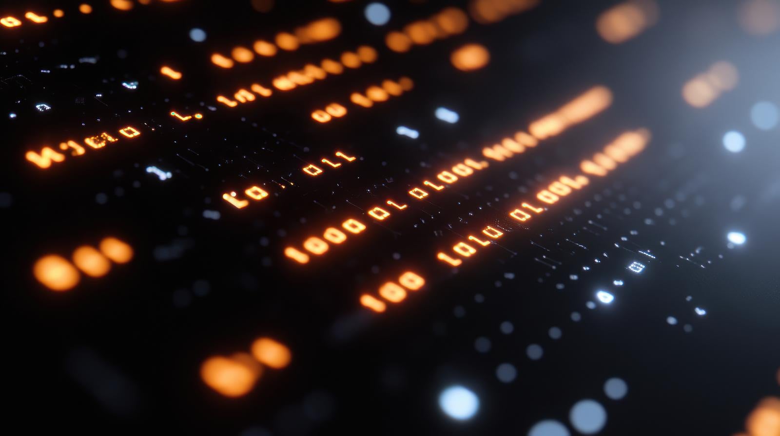 「暗闇に浮かぶ電子回路の光点」の写真