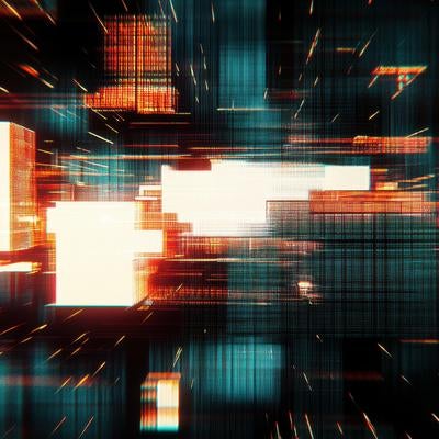 サイバー空間風の光る立体ブロックとエフェクトの写真