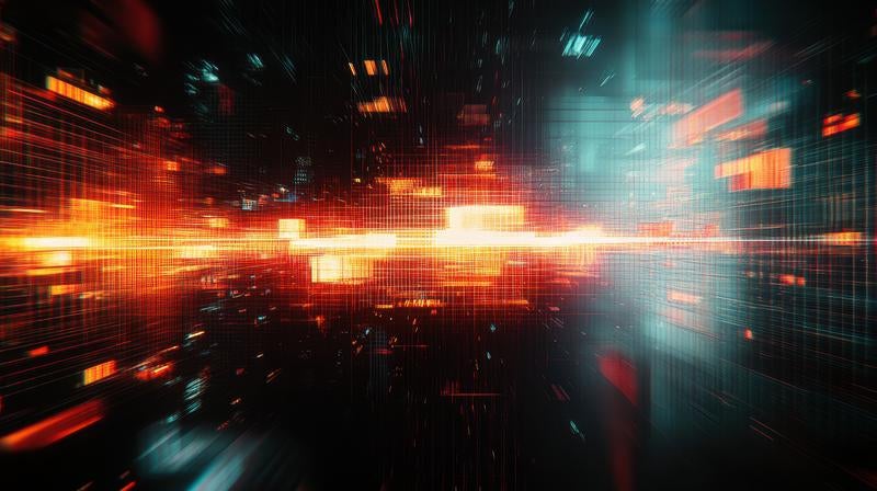 高速移動する光の粒子が織りなすデジタルアート表現の写真