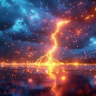 雷が海面を貫く瞬間の写真