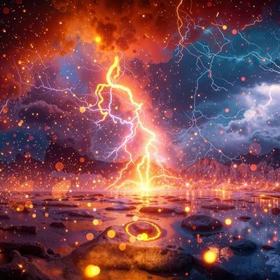 轟く雷光と光粒の舞の写真