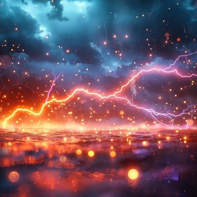 天空に刻まれる稲妻の奔流の写真