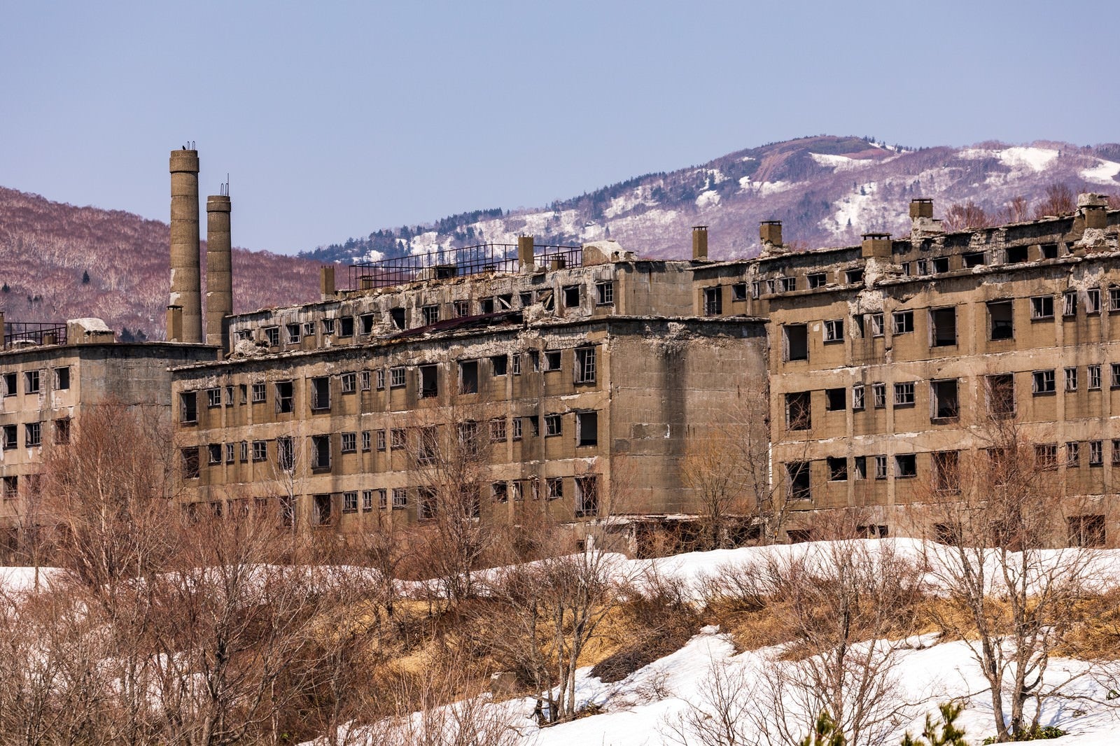 「建ち並ぶ廃宿舎群（松尾鉱山）」の写真