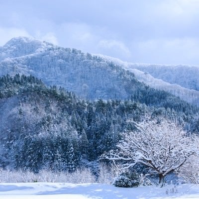 山間の雪景色の写真