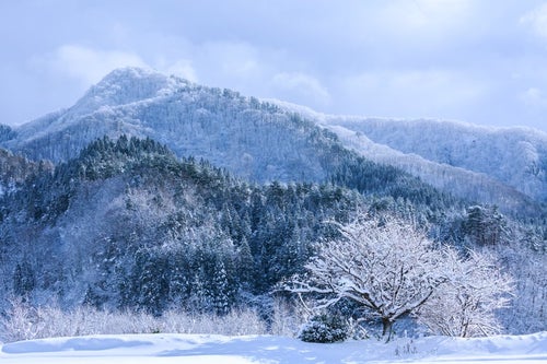 山間の雪景色の写真