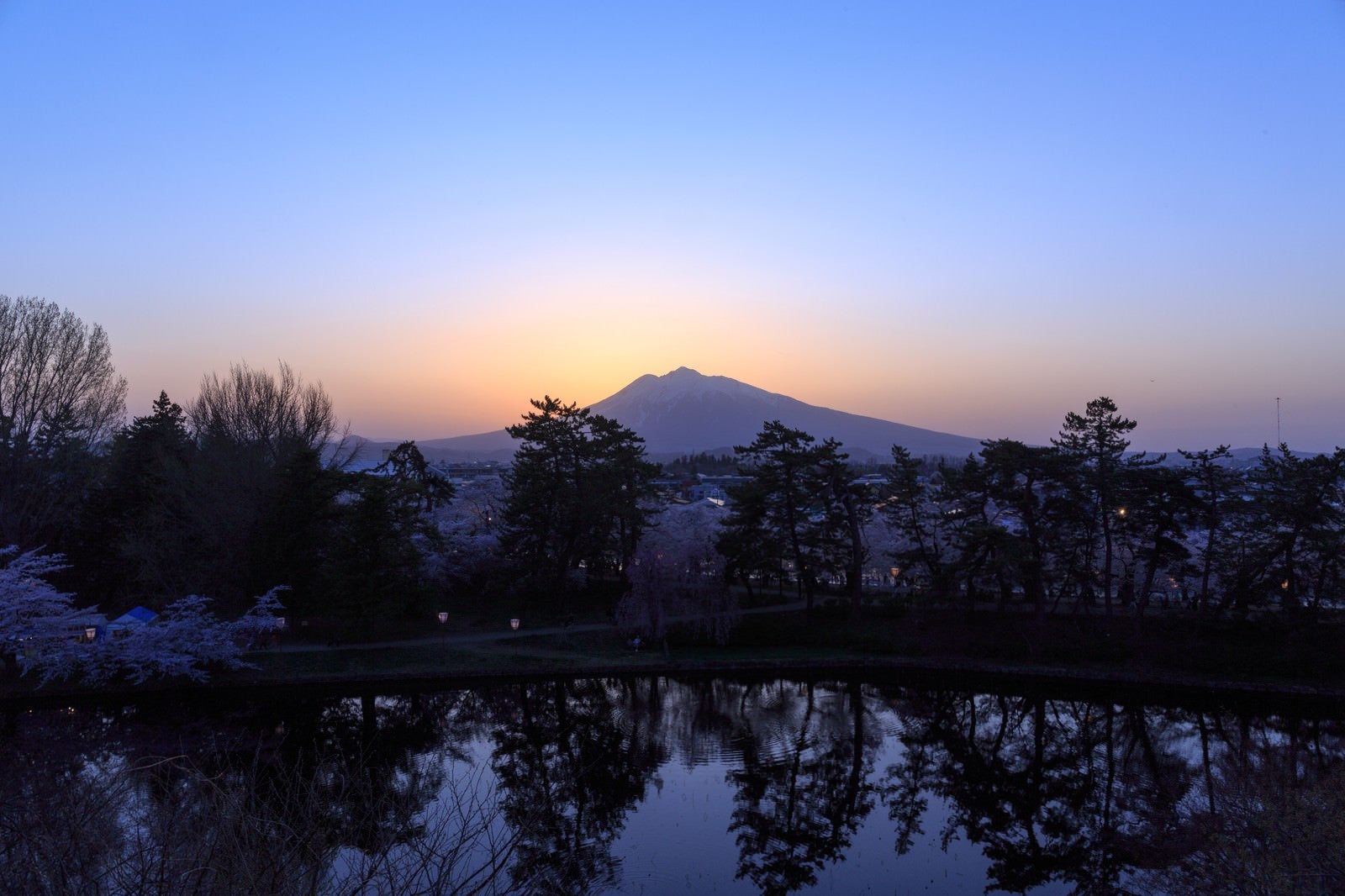 「弘前公園夕暮れの岩木山」の写真