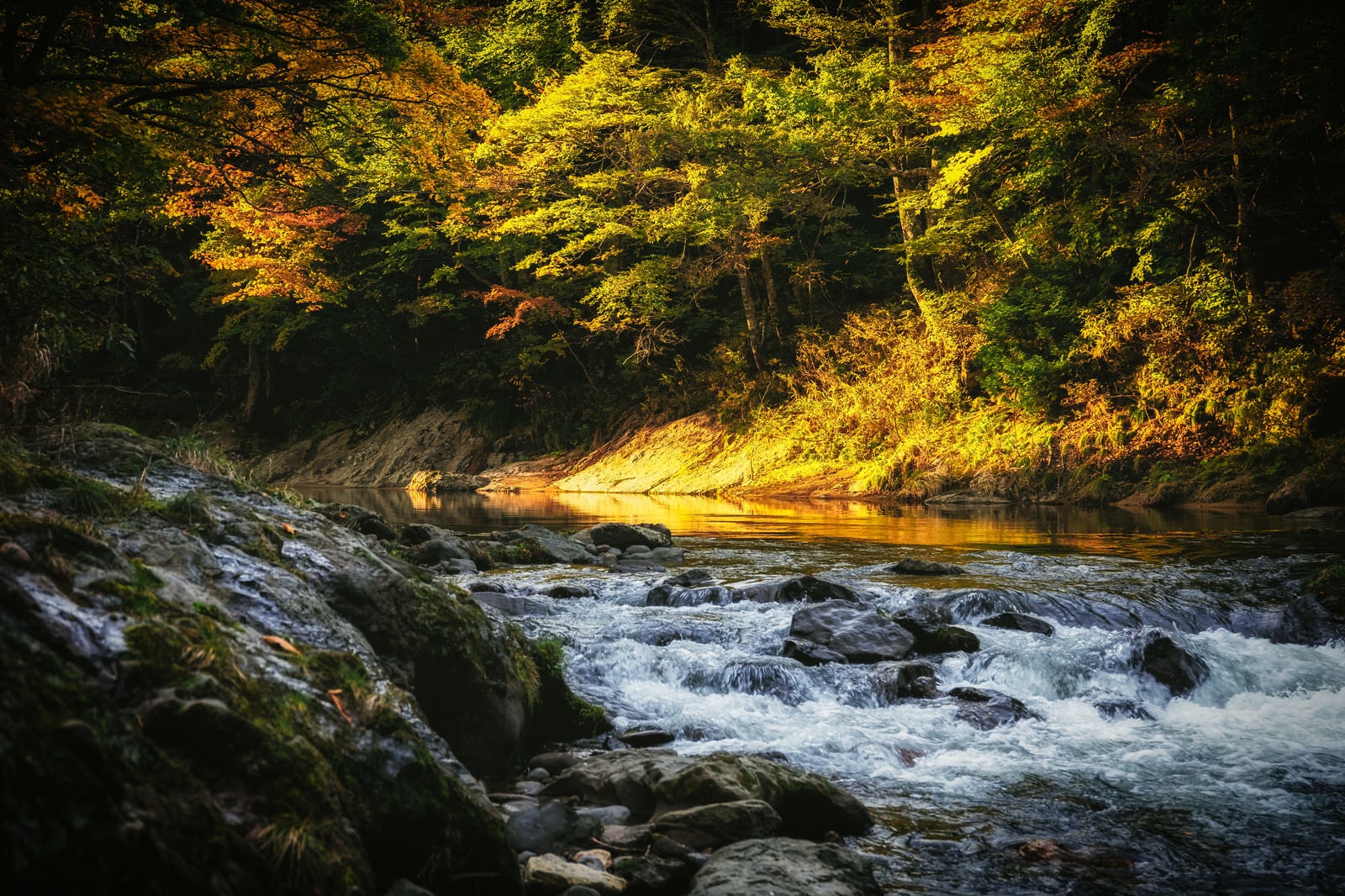 「渓谷の秋の夕暮れ」の写真