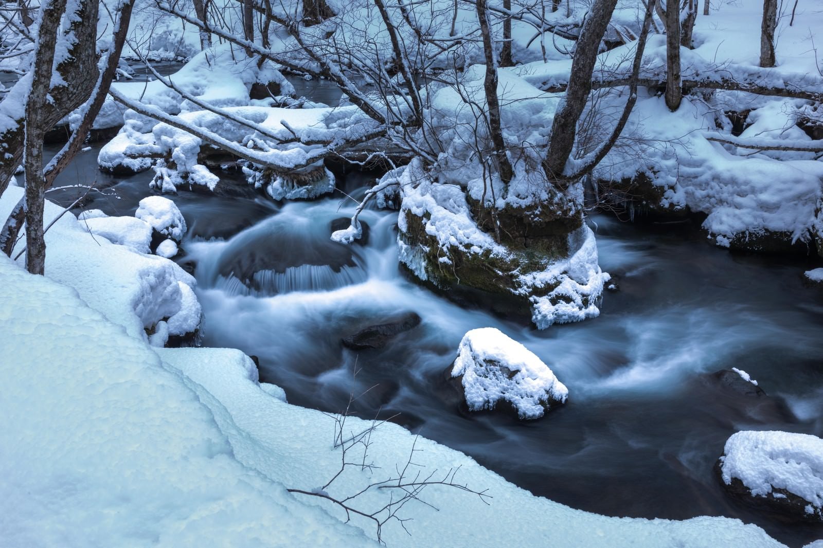 「冬の奥入瀬の流れ」の写真