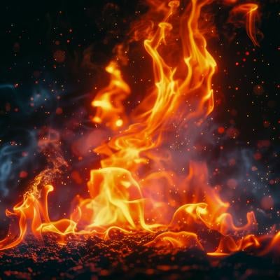 火花と共に舞う幻想的なオレンジと紫の炎の写真
