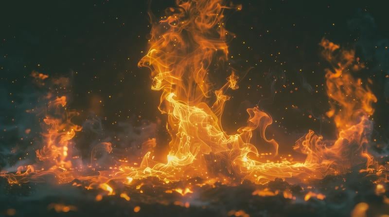 燃え広がる炎と火花の写真