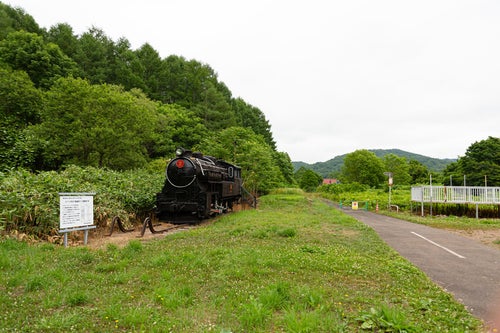東明駅に保存されている4110形式十輪連結タンク機関車2号の写真