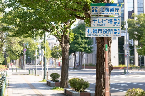 大通公園付近の歩道に設置してある指導標識の写真