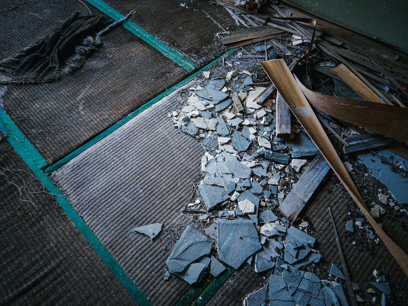 「野ざらしの畳とコンクリート片」の写真